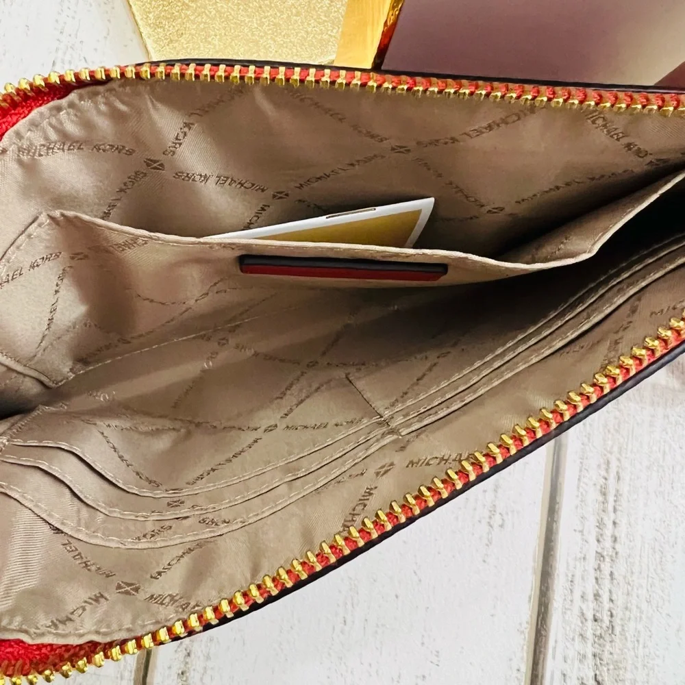 Michael Kors Large Zip Clutch Wristlet Flame Red - Picture 5 of 8